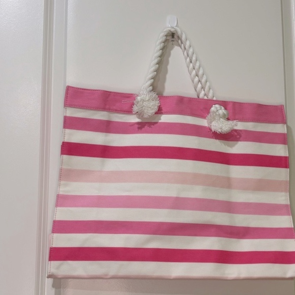Victoria’s Secret Striped Tote Bag Pink White NWT - Picture 4 of 10